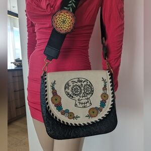 Disney Floral Skull Crossbody Bag - Black and Cream